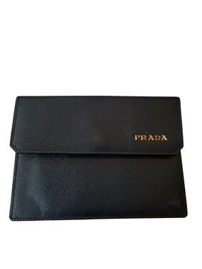 Prada Navy Saffiano Leather Wallet | Card Holder | Gold Logo | Authentic